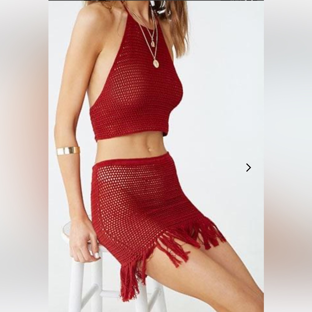 Crochet Halter Top & Skirt Set (Swim Coverup)